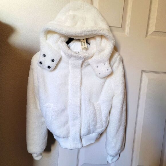 Aéropostale Coat White Sherpa Faux Fur Cropped Jacket Women’s - Size Small NWT - Picture 4 of 11